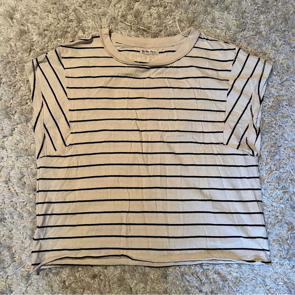 We The Free (Free People) Black + White Striped Tee, L